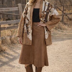 Leather western Patterned Jacket and Skirt Set